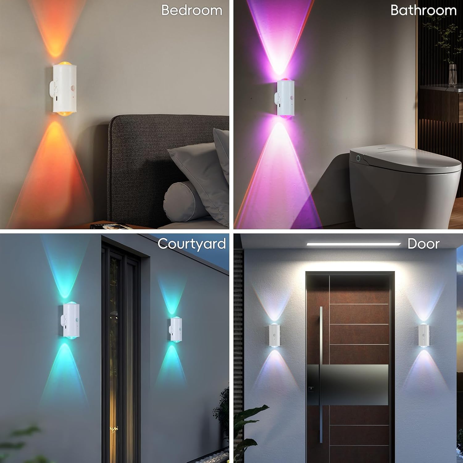 LED Wireless Wall Sconce with Remote, 16 Colors Changing, Motion Sensor Light Indoor, Dimmable, 1500mAh Rechargeable Battery Operated Wall Sconces for Hallway, Stairway, Bathroom, Bedroom, 4-Pack