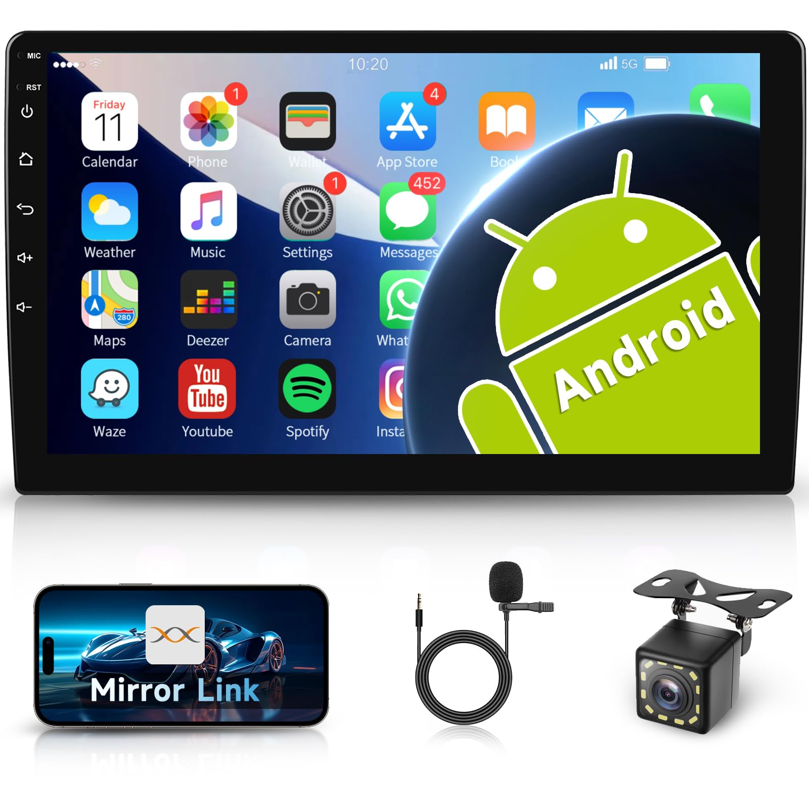 Hodozzy Android Double Din Car Stereo with GPS Navigation 9 Inch Touch Screen Car Radio Double Din with Mirror link for Android/IOS Stereo Bluetooth WIFI FM RDS Radio 2 Din SWC USB +Backup Camera