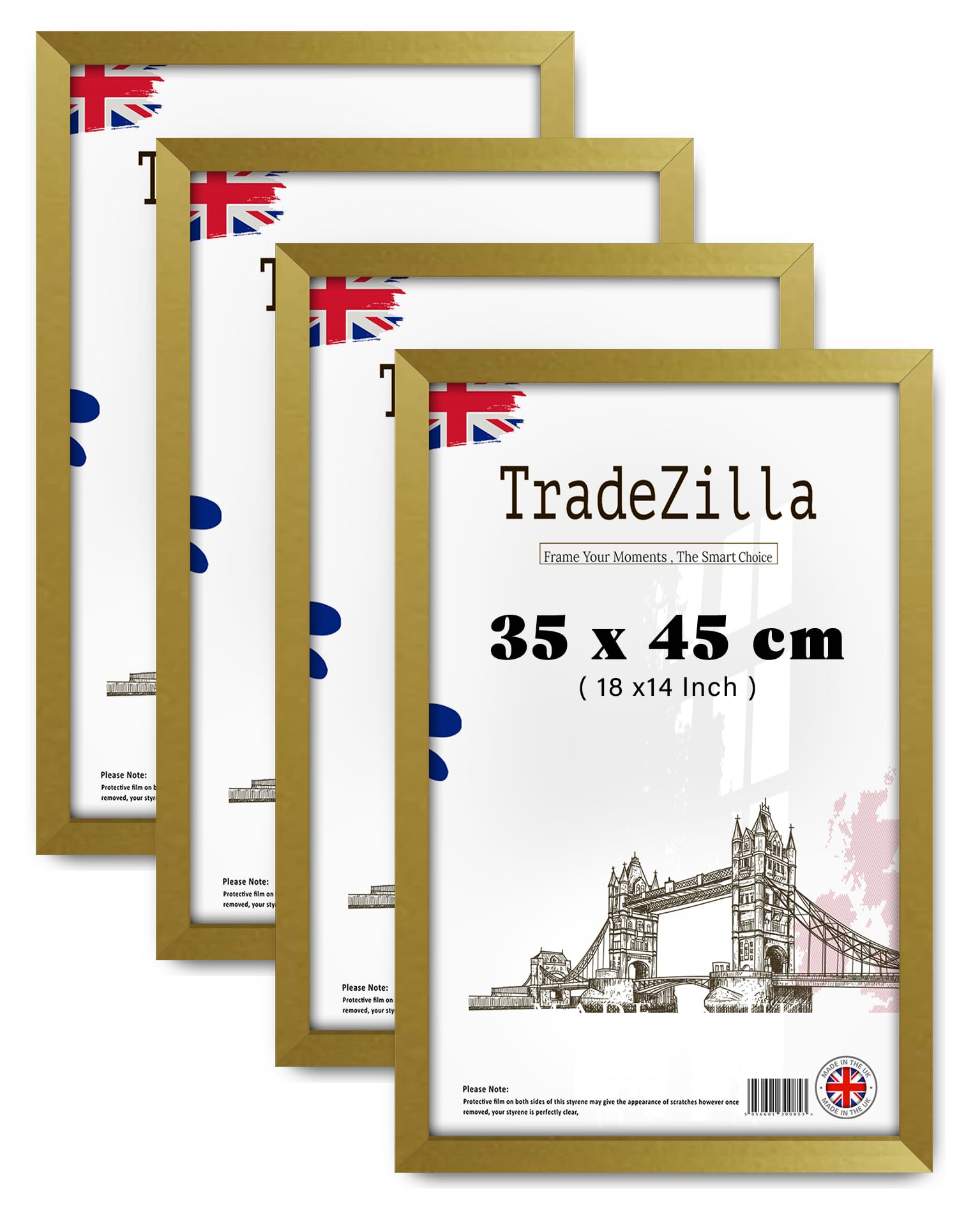 Tradezilla Gold Pack Of 4 Eton Wood Picture Frame (35 X 45 Cm) Wall Décor & Art Display Mdf Frame, Hanging Hooks For Easy Mounting, Ideal For Home & Office Interiors [ ]