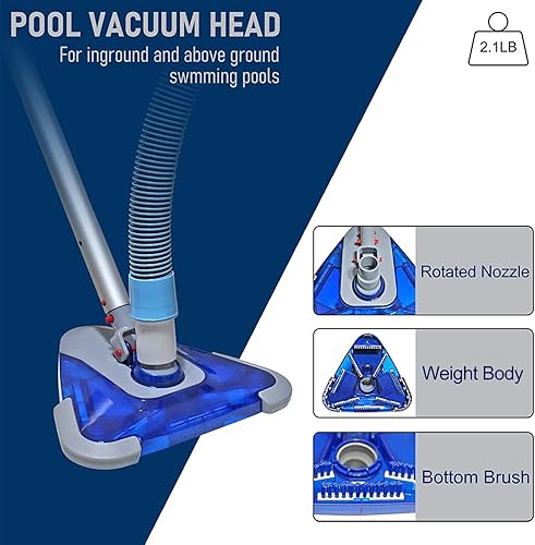 Miniatura 5 de POOLWHALE Mangueras profesionales de vacío de piscina de 1-12 pulgadas x 24 pies con puño giratorio y cabezal de vacío flexible con peso triangular,
