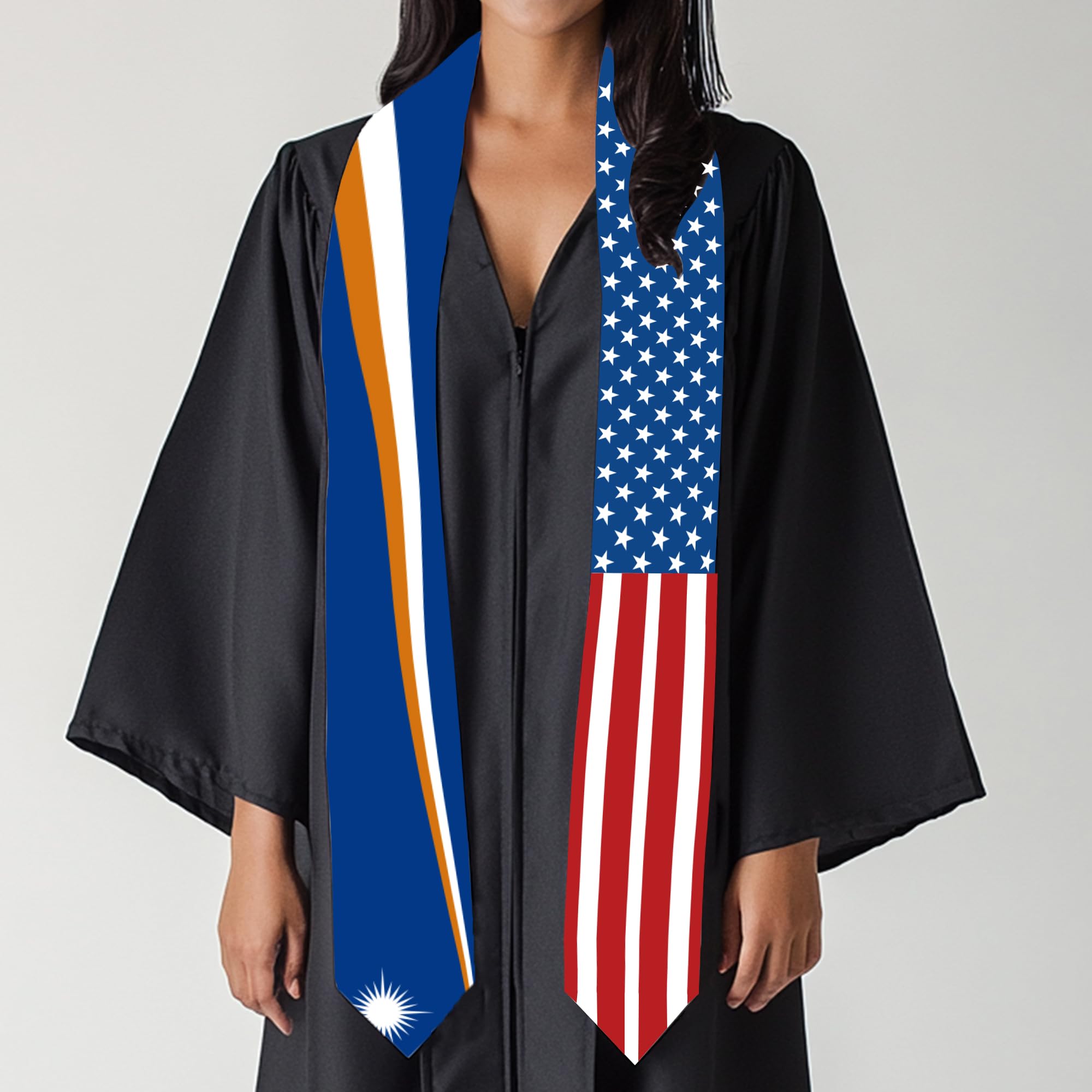 2025 The Marshall Islands Flag and USA Flag Graduation Stole Graduation Sash for International Student (Baccalaureate Gown and Hat Not Included)