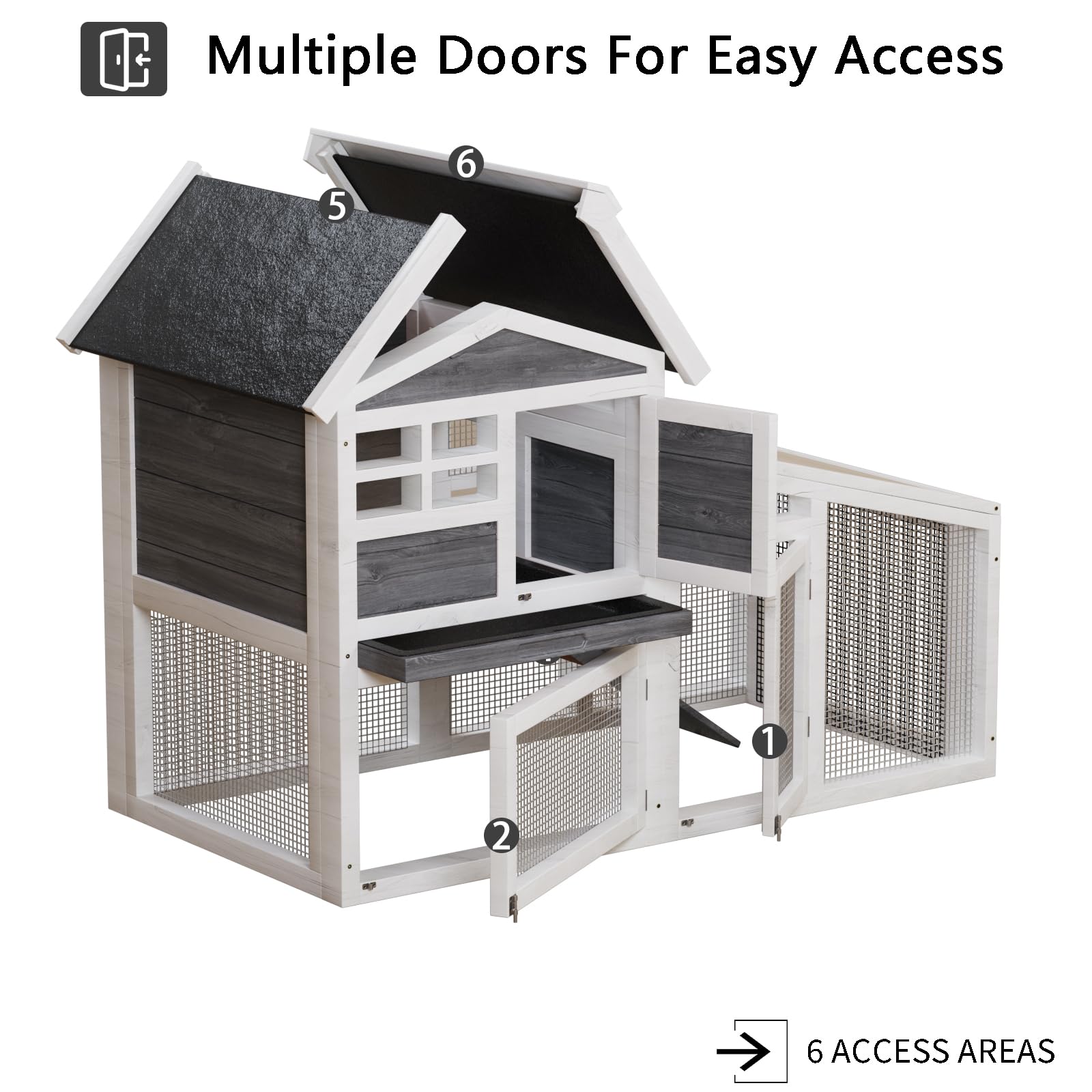 Rabbit Cage, Outdoor Weatherproof Bunny House Wooden, Indoor Bunny Cage with Run, Rabbit Hutch with Removable Tray, Grid Fences, Ramp 53.15" L x 23.62W 37.8" H Gray - image 3