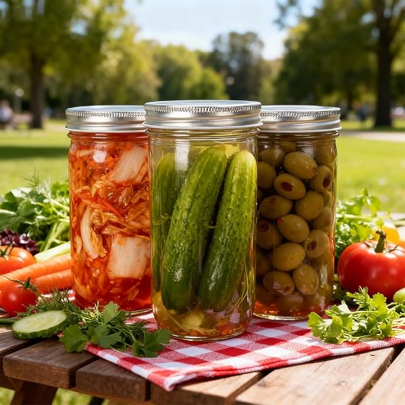 24 oz Mason Jars with Silver Lids and Bands, 6 Pack