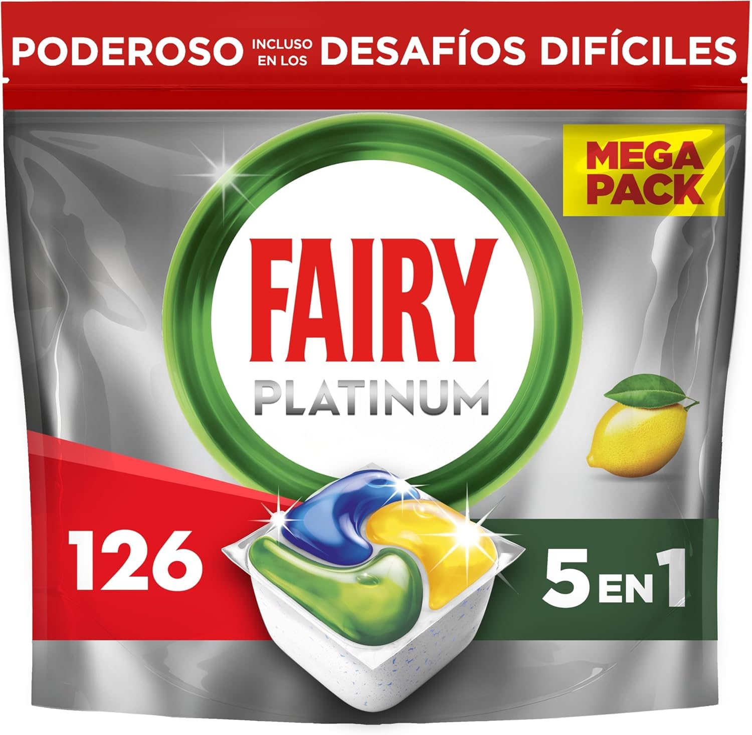 Fairy Platinum Limón, Cápsulas De Lavavajillas Todo En Uno, 126 Cápsulas + Fairy Platinum Plus 59 Cápsulas,Para Los Restos Más Difíciles,Limpia Incluso La Grasa De Los Filtro(El embalaje puede variar)