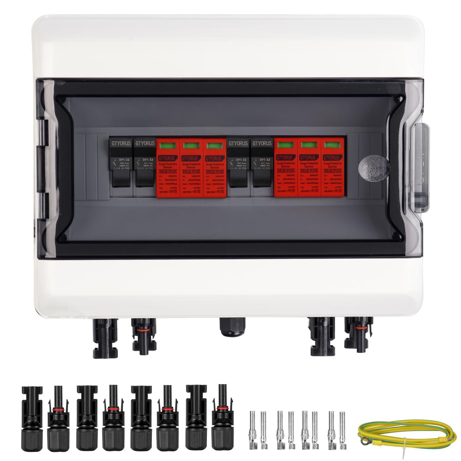 Scatola di Giunzione Solare Fotovoltaica, IP65 Scatola di Fusibili 3P DC 1000V 32A con Protezione Dalle Sovratensioni, 2 Stringhe di 13 Moduli (2 in 2 uscita)