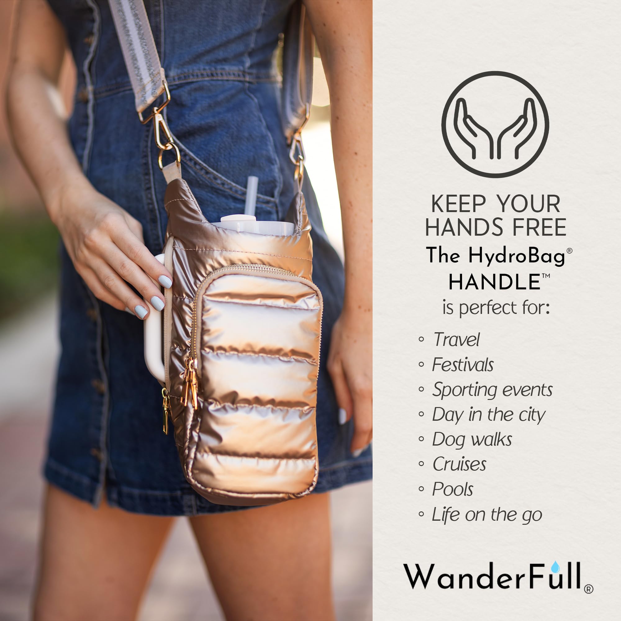 WanderFull Manico Hydrobag oro con finiture in pelle vegana