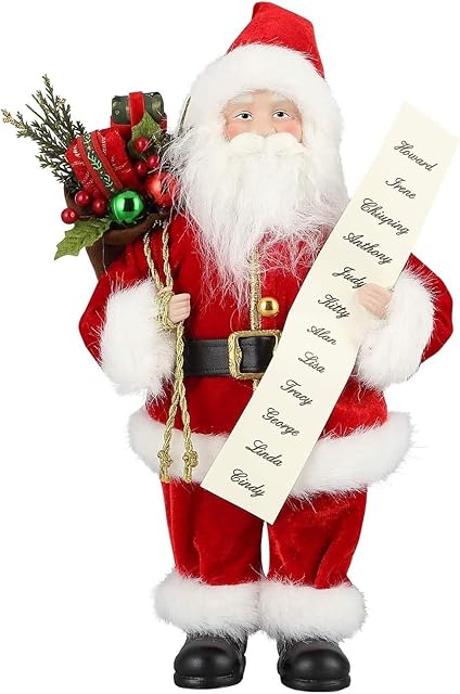 Uten Delux Father Christmas Santa Claus Standing Figure With Gift Bag and Lists 12 Inch Xmas Ornament Home Decoration Christmas Doll