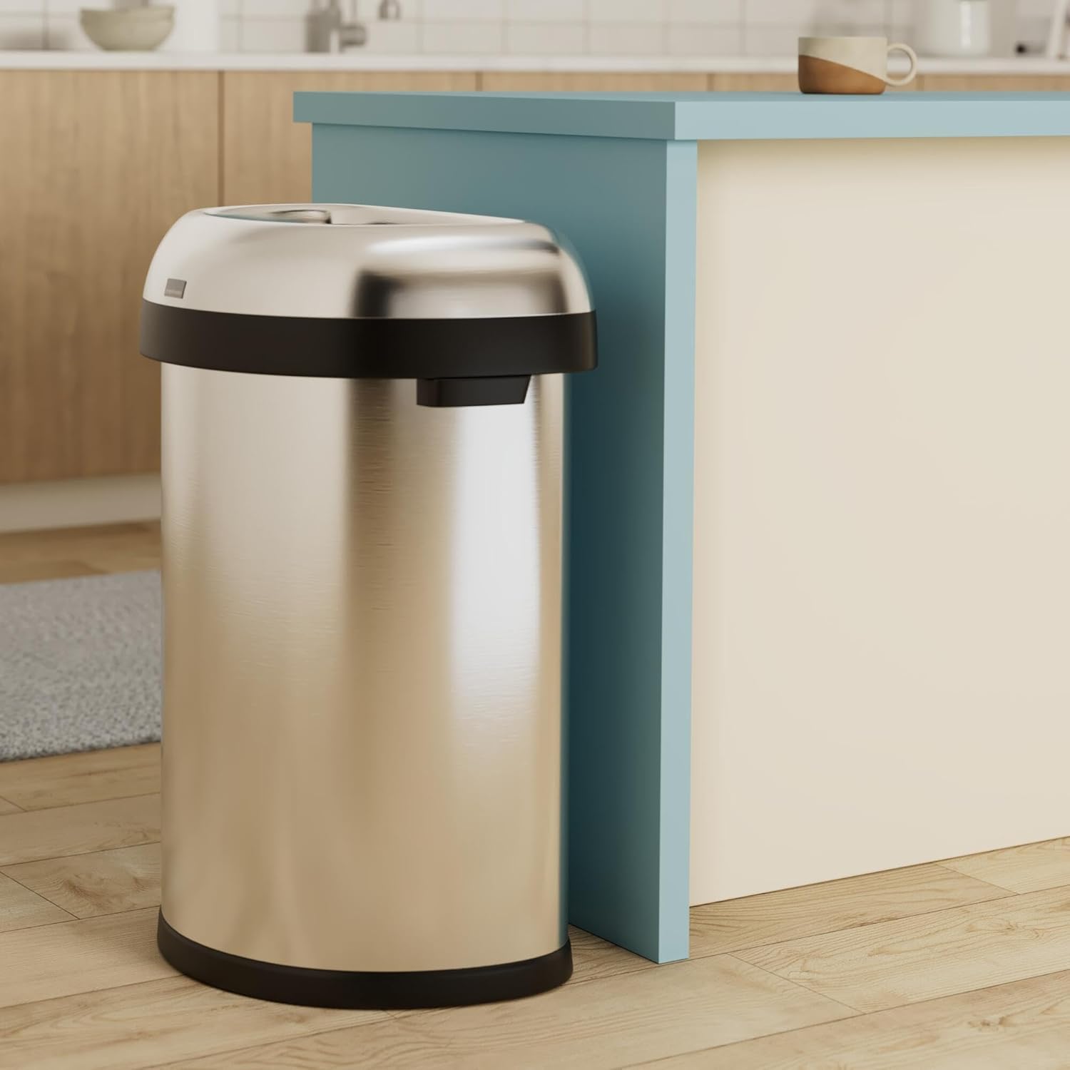simplehuman 80 Liter / 21.1 Gallon Extra Large Semi-Round Open Top Trash Can Commercial Grade Heavy Gauge Brushed Stainless Steel, ADA-Compliant