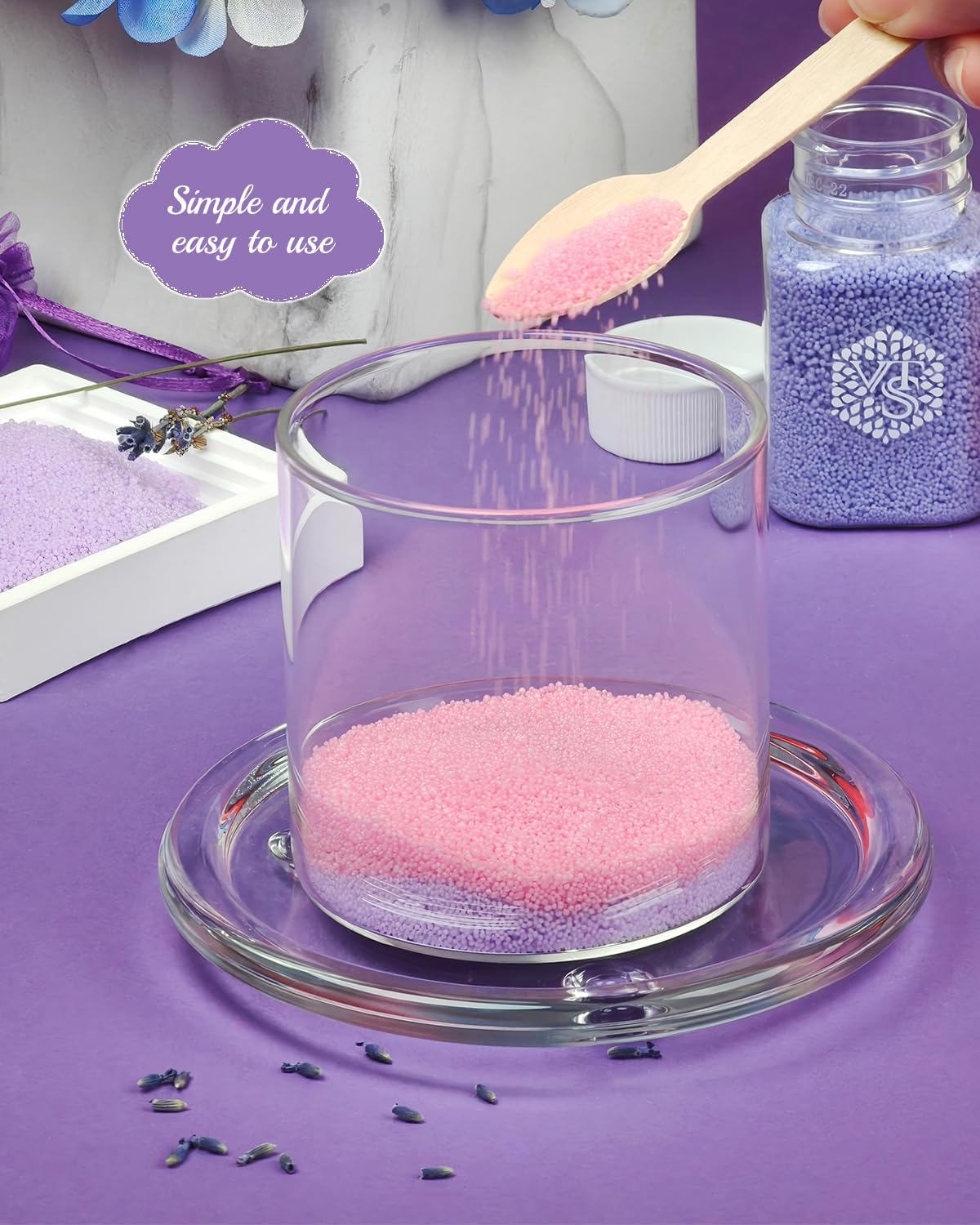 Lavender Field DIY Pearled Candle Sand Set -11 Oz Sand Wax Beads (6 Colors), 2x10ml Scented Essential Oils, 4 Reusable Wicks, Glass Cup & Spoon, Home Decor & Handmade Gift & Craft Enthusiasts