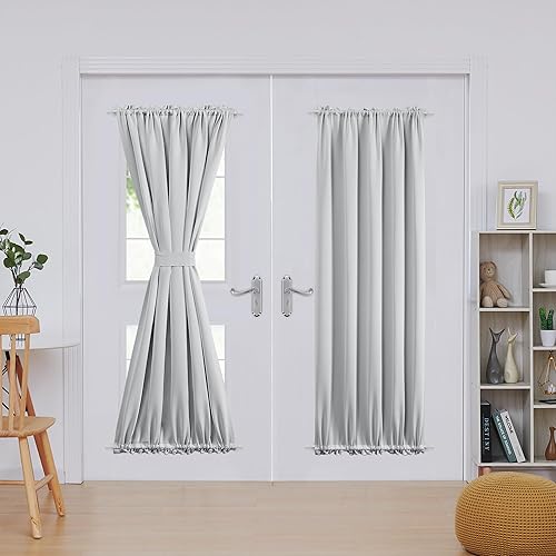 Miniatura 97 de Deconovo Cortina opaca de Navidad para puertas de vidrio y luces laterales, panel de privacidad con aislamiento térmico con doble bolsillo para