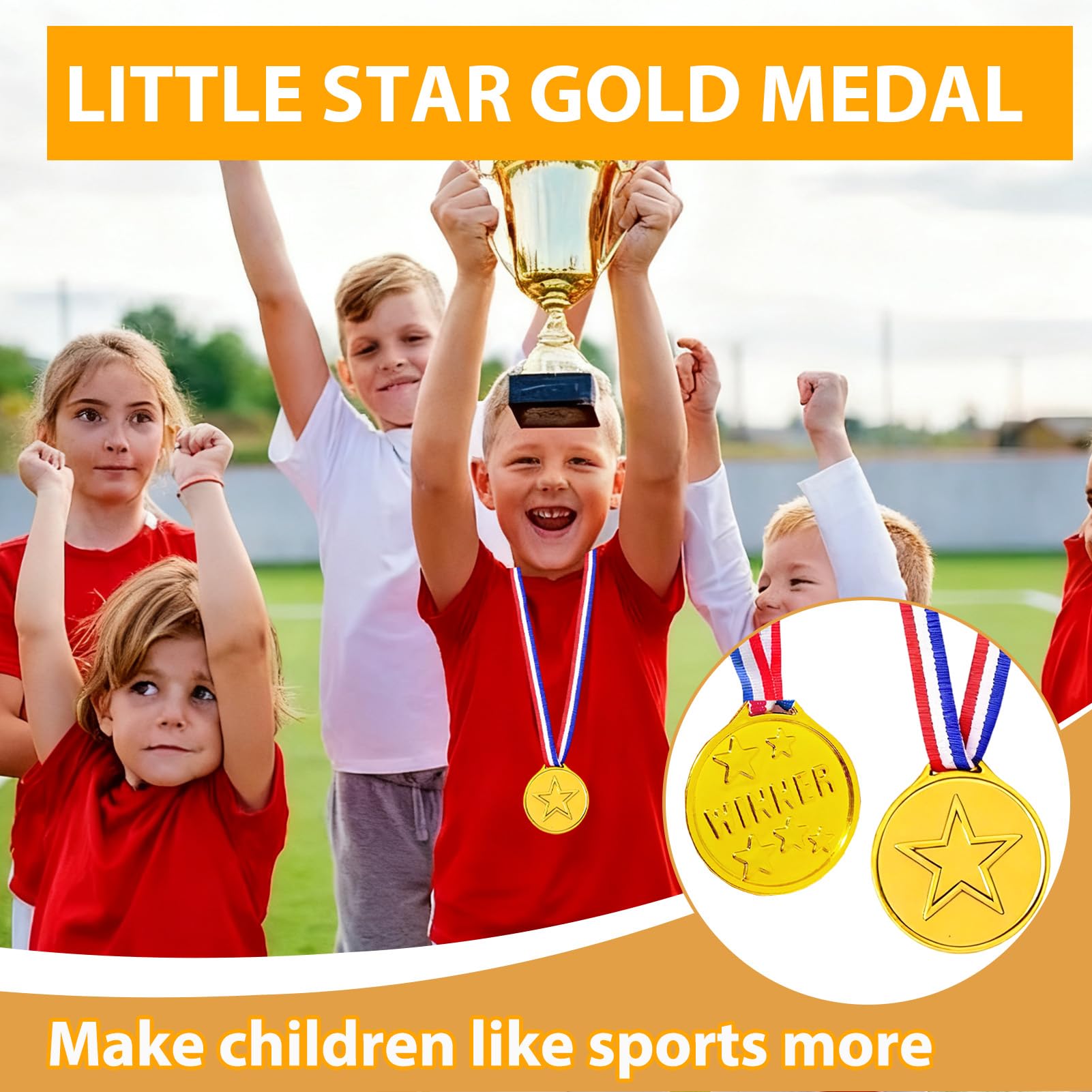 Pack De 12 Medallas Doradas Para Niños – Plástico Ligero Con Diseño De Estrella Y Texto "Winner", Cinta De 60 Cm, Ideales Para Competiciones, Fiestas Y Eventos Deportivos