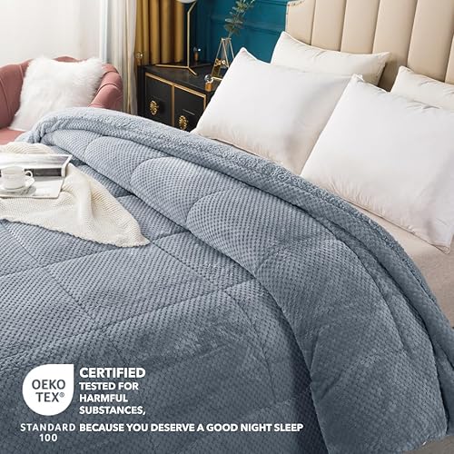 Miniatura 2 de KASENTEX - Lujoso edredón de sherpa de pelo sintético, acogedora ropa de cama reversible apta para lavar a máquina, en color azul grisáceo, tamaño