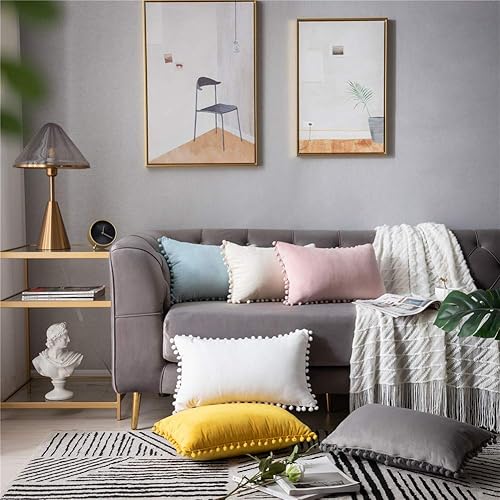 Miniatura 6 de Dezene 2 fundas para cojín decorativo de terciopelo con pompones