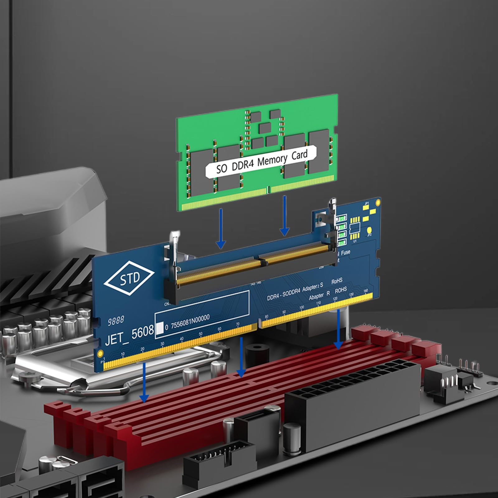 Konwerter DDR4 SO-DIMM na DIMM RAM dla komputera stacjonarnego, łatwy w instalacji i kompatybilny z systemem Windows