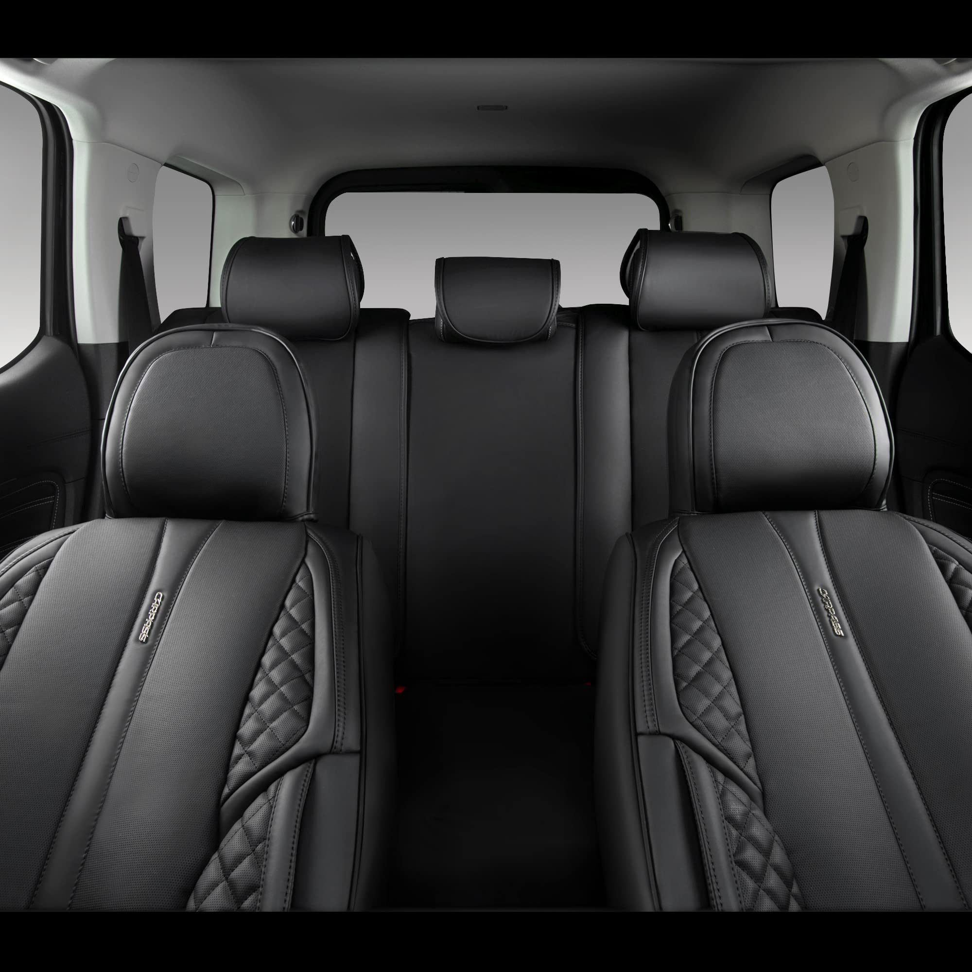 CAR PASS Nappa Leather Car Seat Covers Full Set Waterproof Protector Durable Cushioned,Universal Fit for Sedan SUV Pick-up Truck,Automotive, Anti-Slip and Backseat Luxury Premium Deluxe(Black)