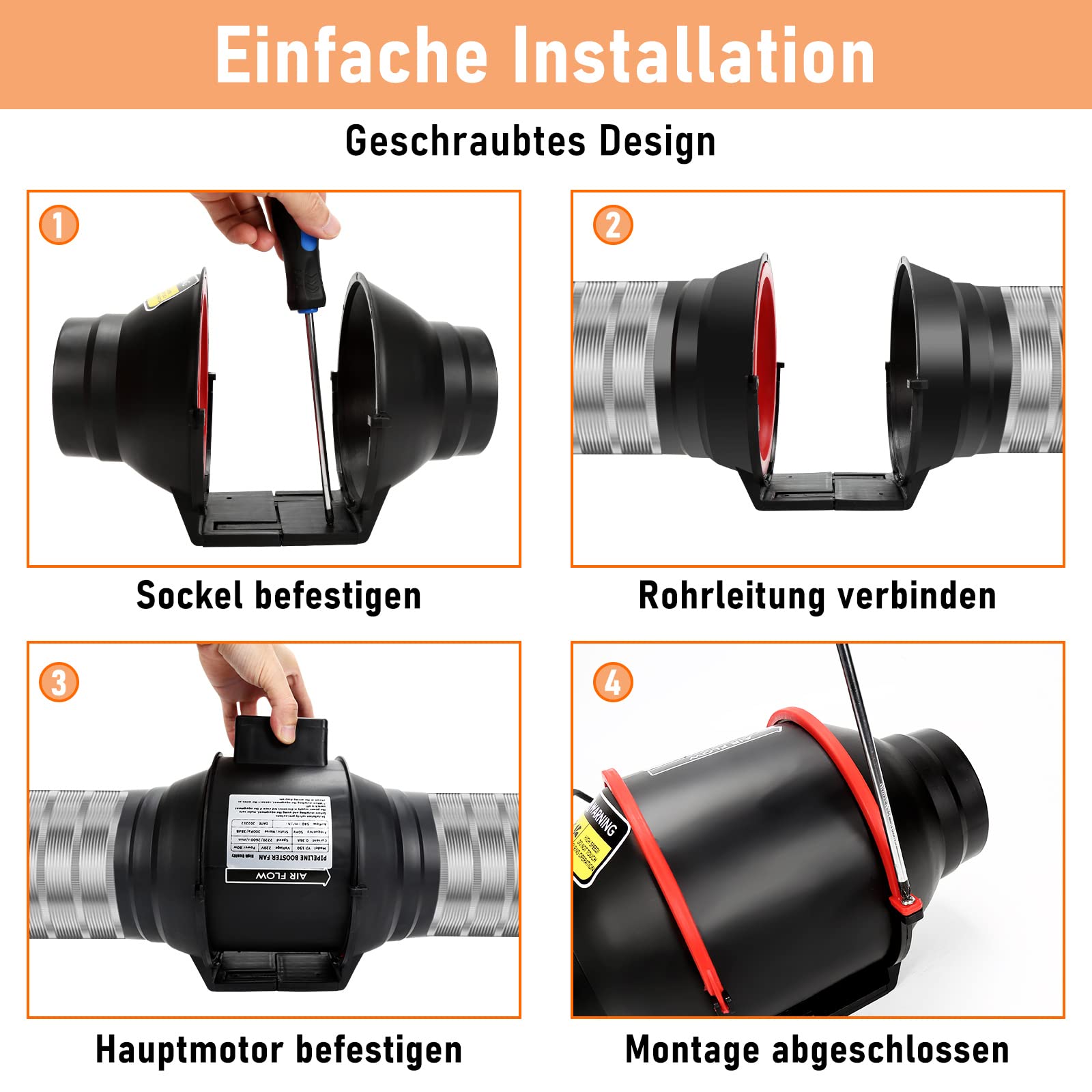Rauchabzug Rohrventilator mit Fernbedienung, 100 mm Abluftventilator 2-Gang Regler Inline-Kanalventilator 310m³/h Badlüfter für Küche, Badezimmer, Gewächshaus, Growzelt