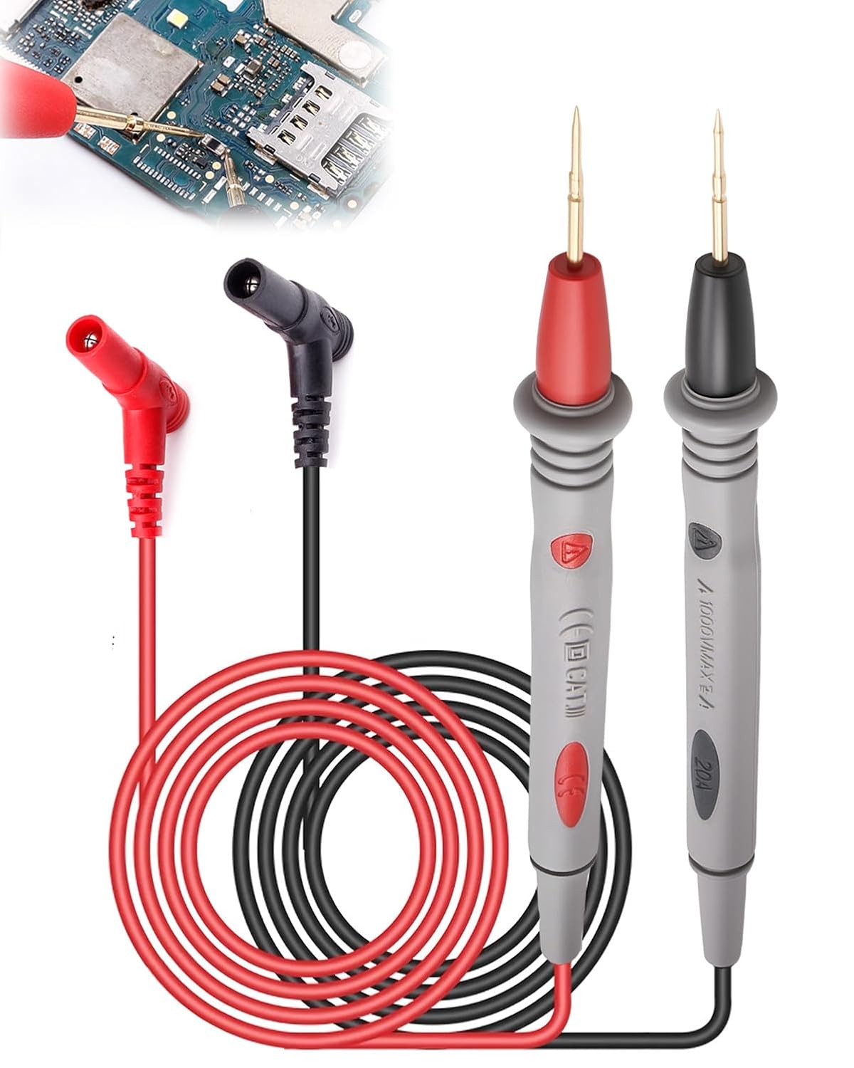 Multimeter Test Leads 1000V 20A Gold-Plated Test Probe Lead, 40 inch Multi Meter Leads for Volt Clamp Meter Electrical Testing Tools (2PCS)