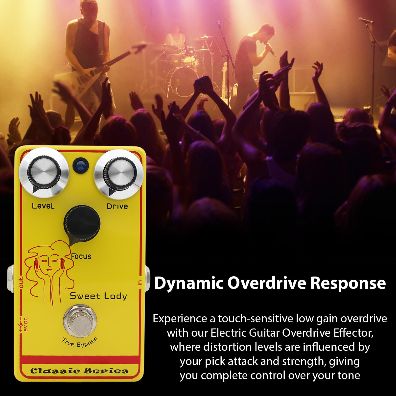 Pistallo di Overdrive Mosky, Pedale degli Effetti della Chitarra a Basso Guadagno Sensibile al Tocco Professionale con Vero Bypass, Potenza 9 V CC (Ingresso/Output da 6,35 mm)