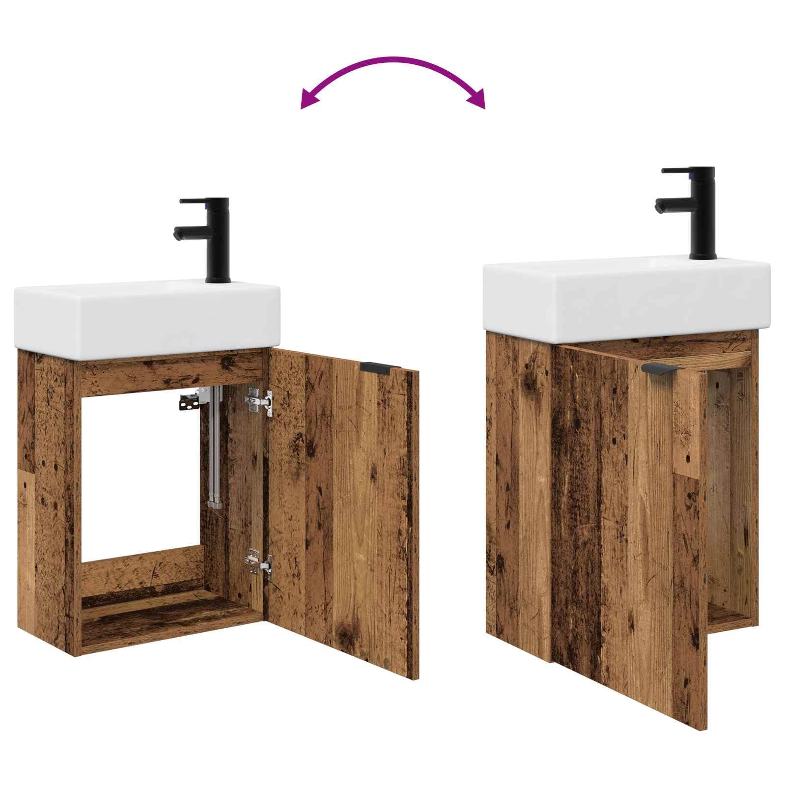 Armario de baño de madera con sistema de desagüe | Múltiples compartimentos, instalación de puerta flexible, acabado pulido, para baños modernos