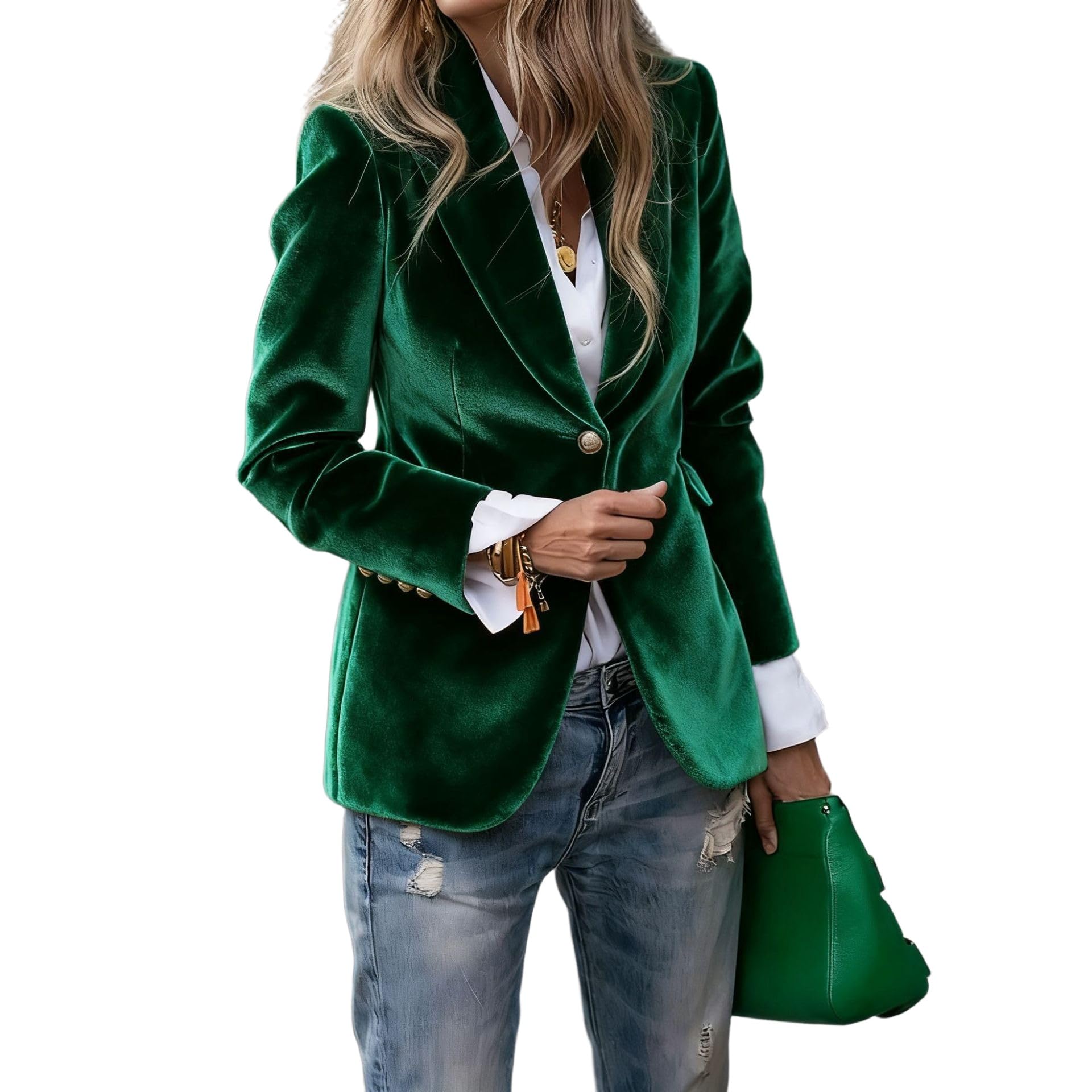 Womens Velvet Blazer Slim Fit One Button Long Sleeve Suit Jackets Fall Winter Coats Notch Lapel Work Office