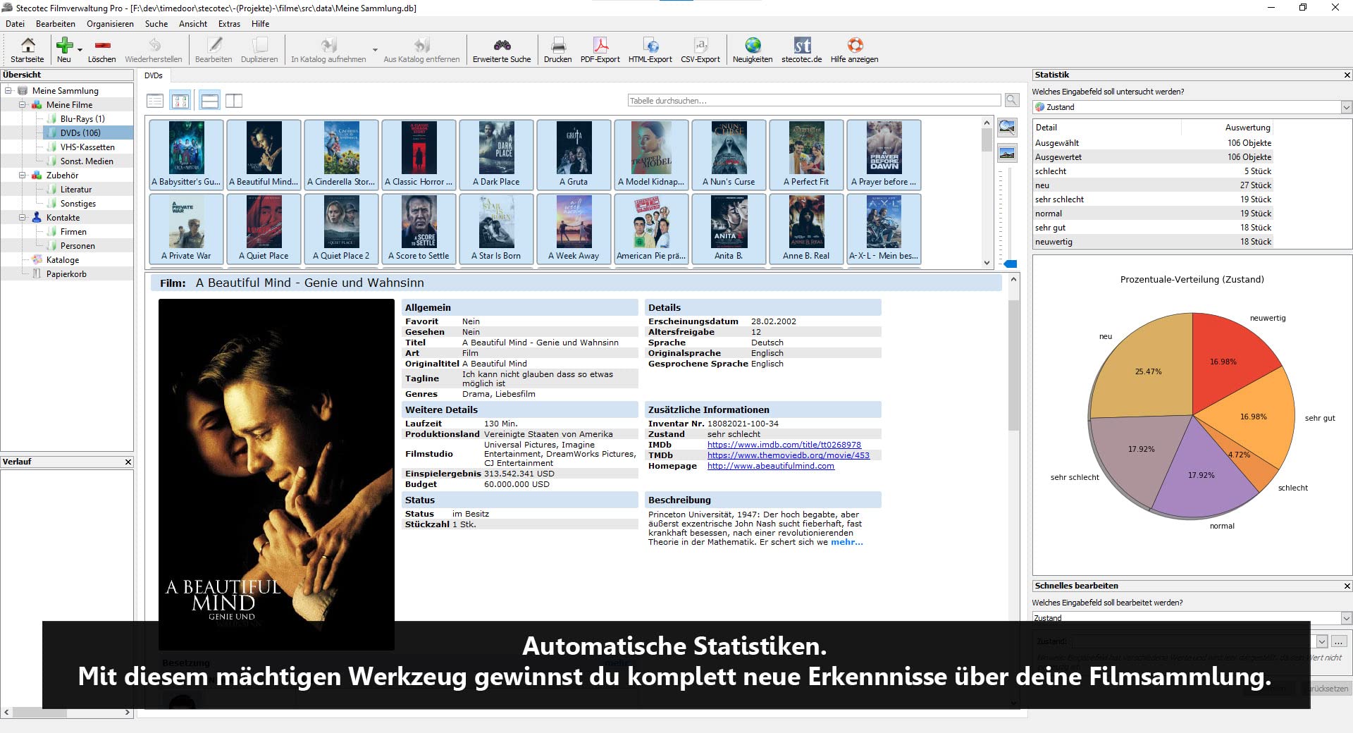 DVD-Verwaltung: Stecotec Filmverwaltung Pro - Software zur Verwaltung deiner DVD- & Blu-ray-Sammlung - Filmsammlung verwalten - Filmdatenbank - Filme ordnen, sortieren & organisieren