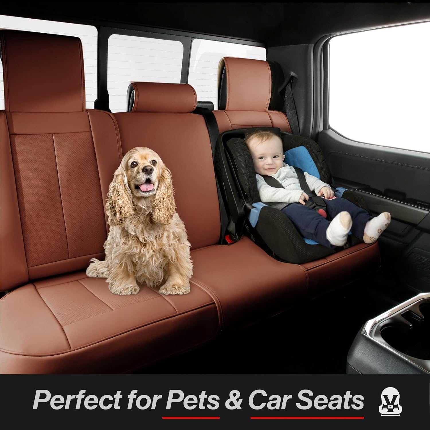 Coverland Custom Car Seat Covers Compatible with 2005-2011 Cadillac STS - Premium Leather Non-Slip Memory Foam Waterproof Seat Cover Custom fit Interior Protector [Rear Seat-Camel Brown]