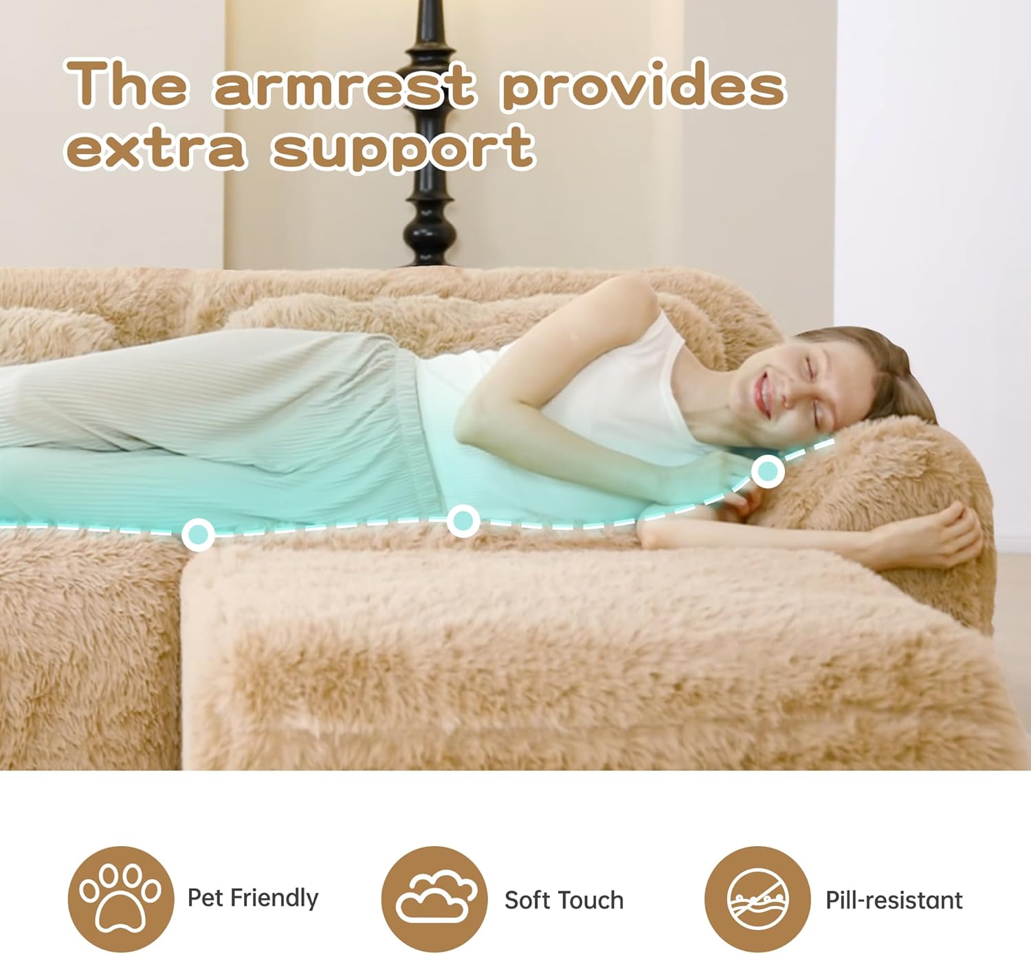 114" Modern Modular Boneless Sofa Couch with Ottoman, U Shape Deep Seat Cloud Sectional Couch, No Assembly Required, Plush Fabric Fabric, Comfy Compressed Couches for Living Room (L-Khaki)
