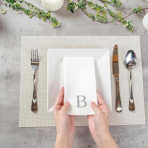 Miniatura 168 de Luxenap - Toallas de invitados de 15.8 x 7.9 pulgadas, 50 toallas de mano con letras plateadas, letra "P", fuente Sans Serif, servilletas de papel