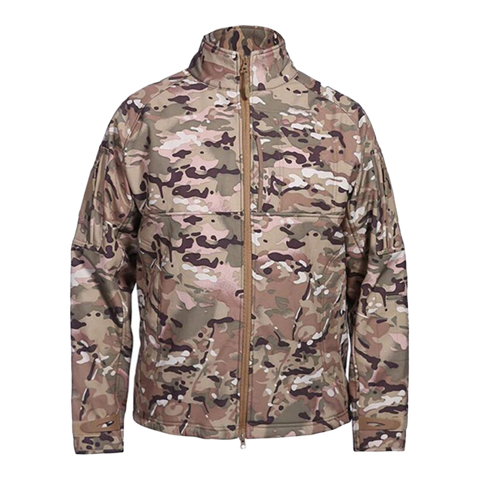 Maiyifu-GJ Men's Full-Zip Softshell Tactical Jacket Fleece-Lined Jackets Windbreaker Hiking Winter Outdoor Windproof Jacket (Khaki 1,Large)