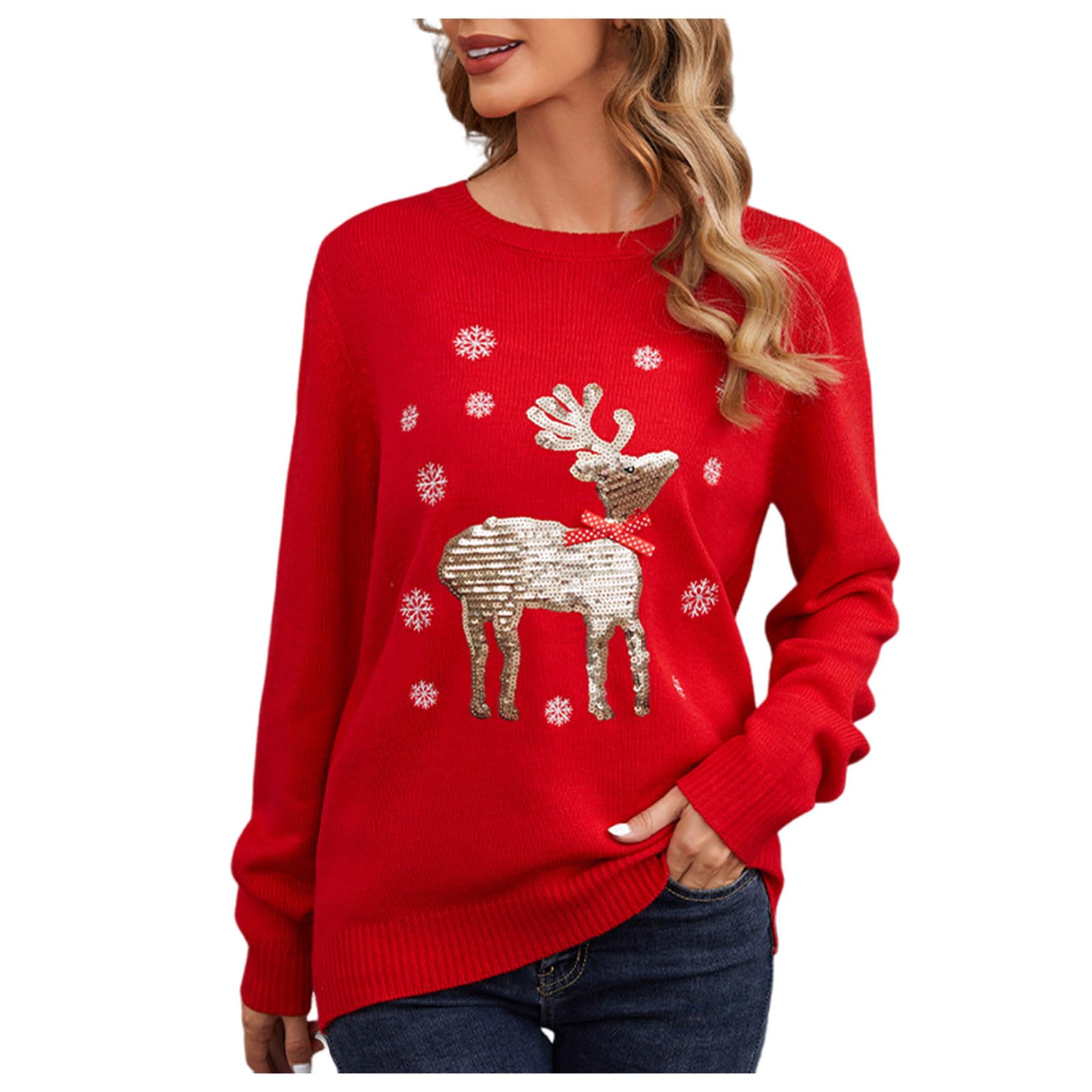 YLSDYUgly Christmas Sweater for Women Funny Xmas Holiday Party Knitted Pullover Tops Cute Animal Graphic Crew Neck Sweater