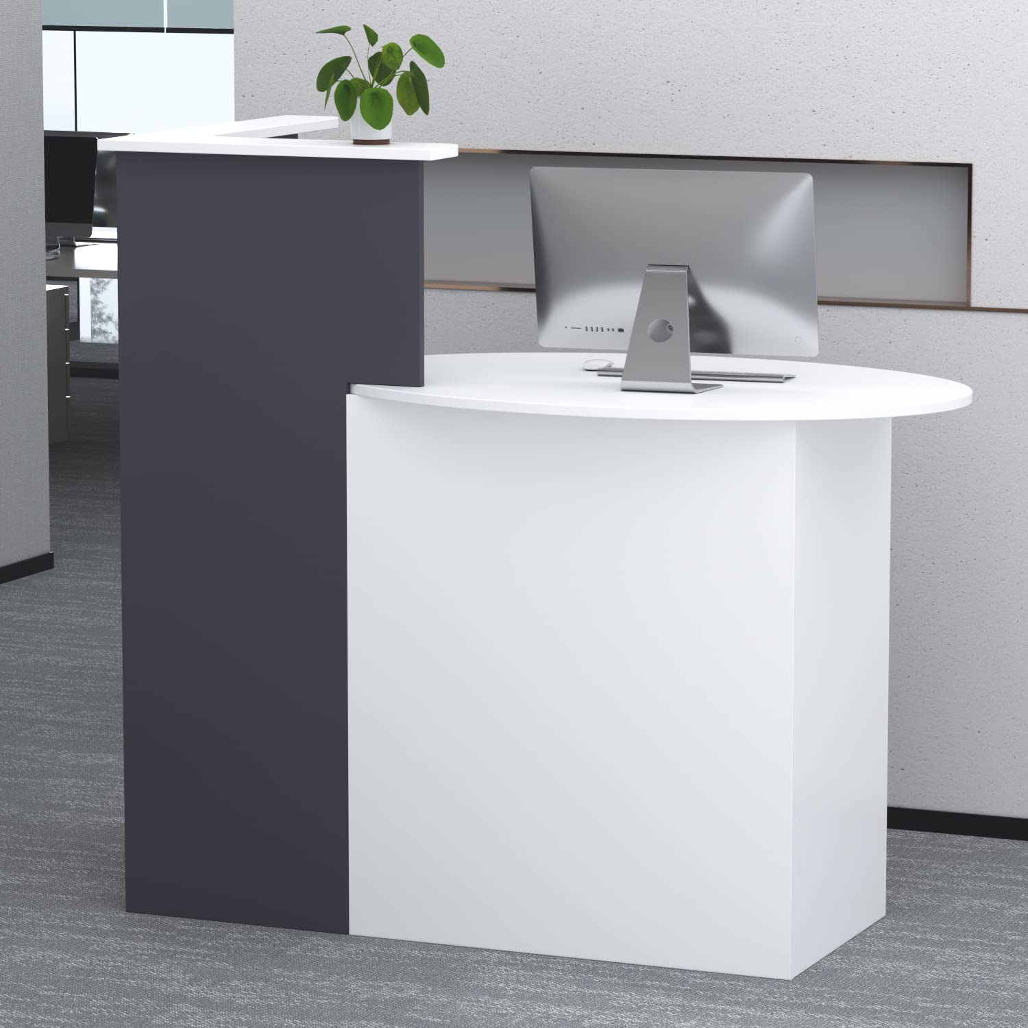 Mesa de Oficina, Mueble Recepción, Mostradores de Recepción Grandes, Mostrador Basic, Mostradores para Tiendas, Recepción Mueble, Blanco y Negro, MDF, 40 x 121 x 110 CM