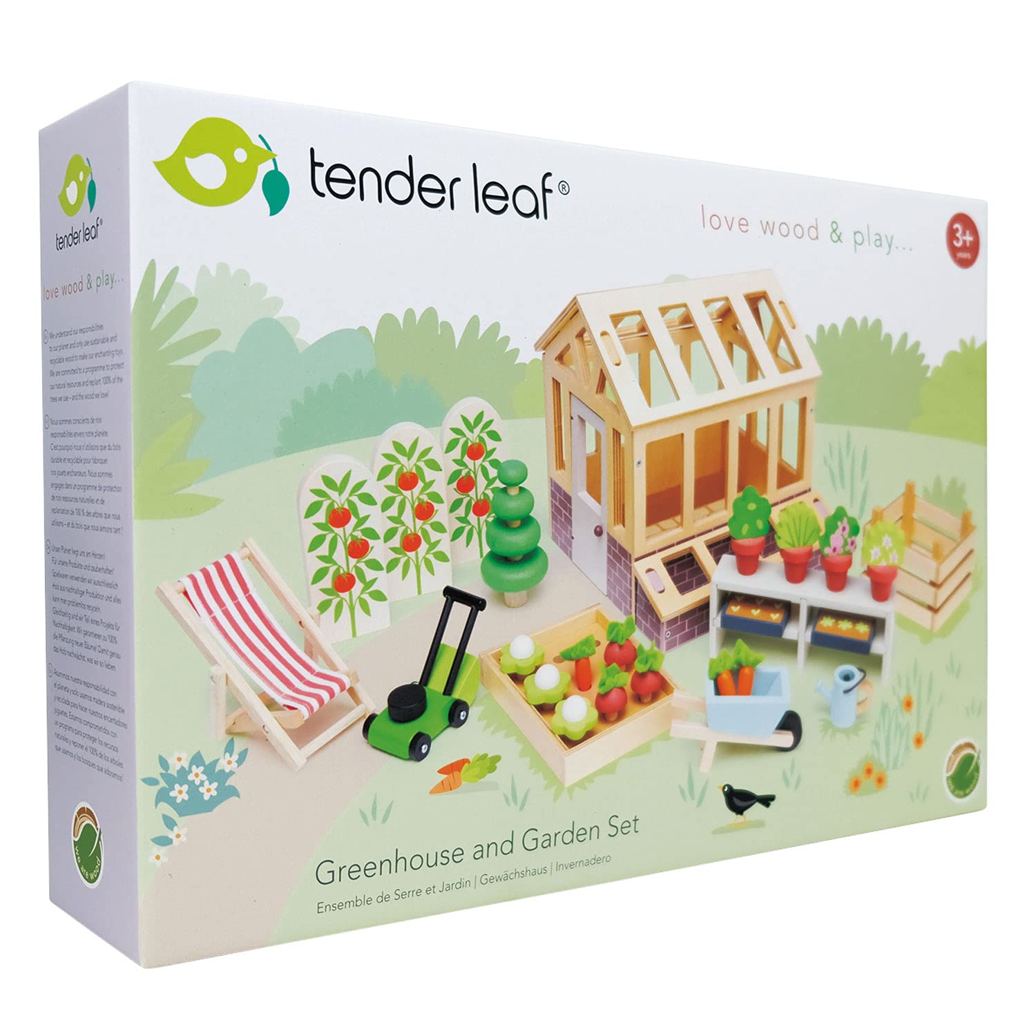Juego de jardín de invernadero - Juego de 28 piezas de jardinería natural en miniatura, juguetes de granja de cosecha de madera - Inspira un juego imaginativo sin fin - A partir de 7