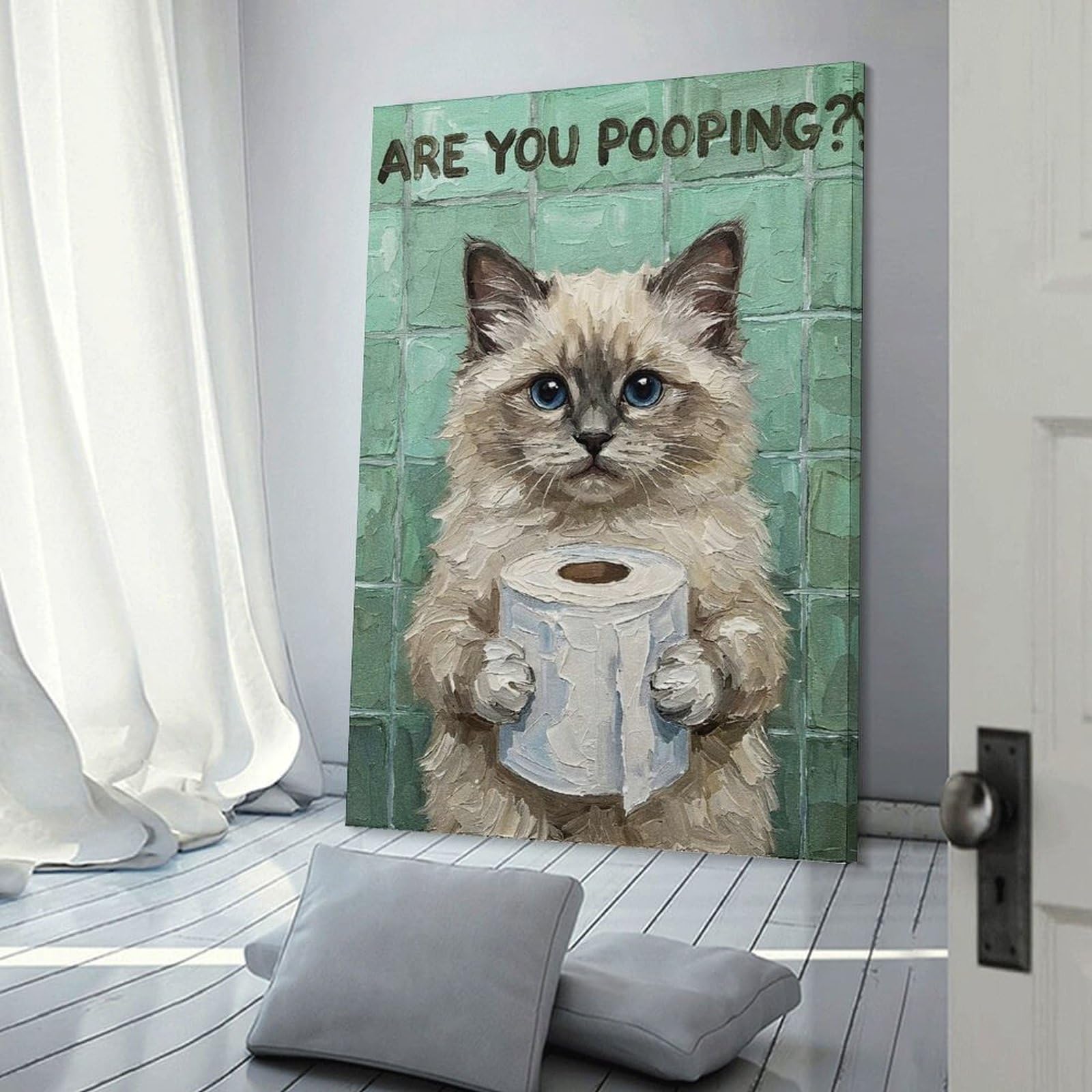 Junmoney Frame-Style-19 Decorative Wall Artwork Are You Pooping Cat Art, 24X36inch(60X90cm), For Sofa Walls, Lounge Or Home Corners, Modern Wall Decor For Cosy Interiors