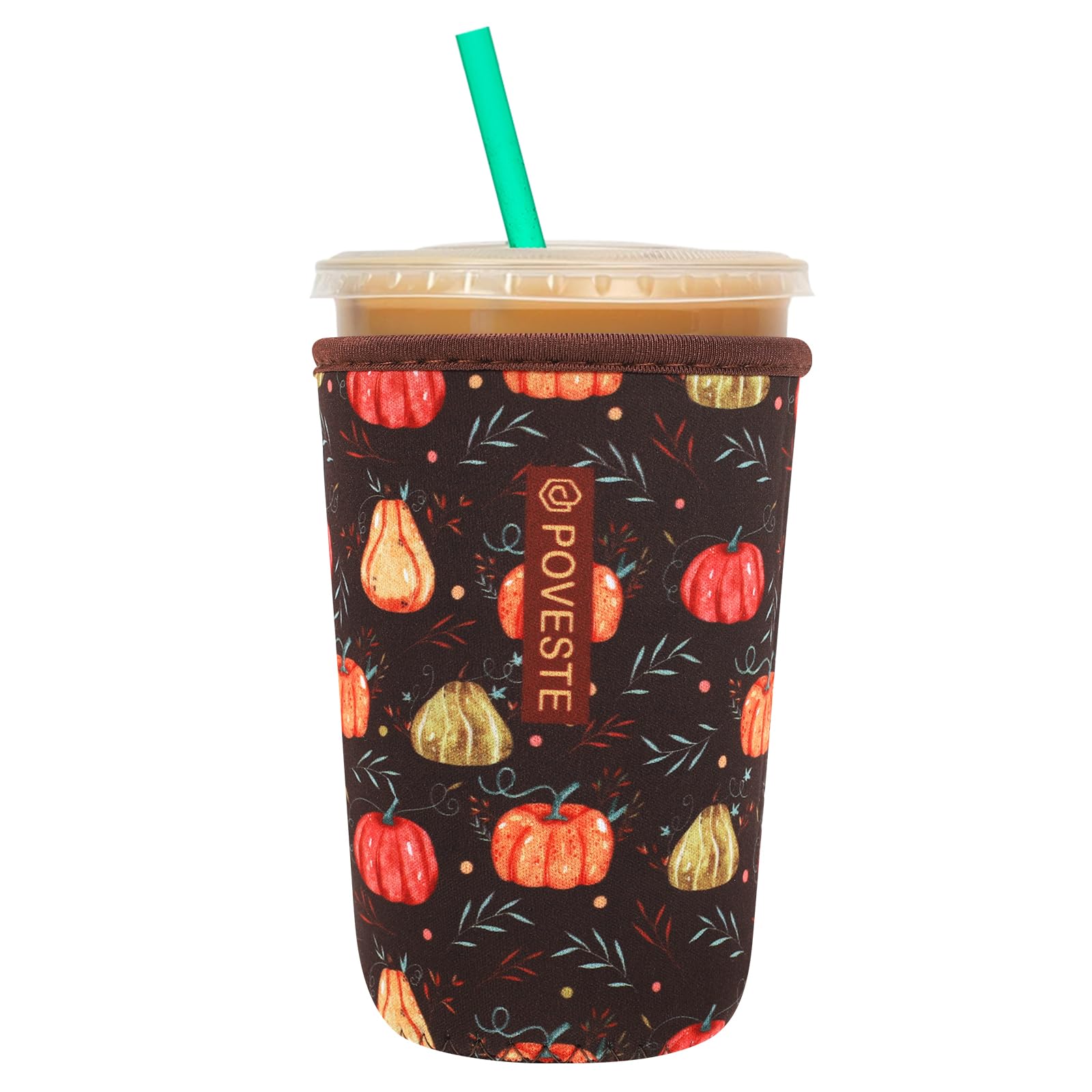 Reusable Neoprene Insulator Sleeve for Iced Coffee &amp; Cold Soda, Coffee Sleeves for Iced &amp; Hot Drinks, Cold Beverage Cooler Compatible with Starbucks, Dunkin (Harvest Pumpkin, Medium: 22-24oz)