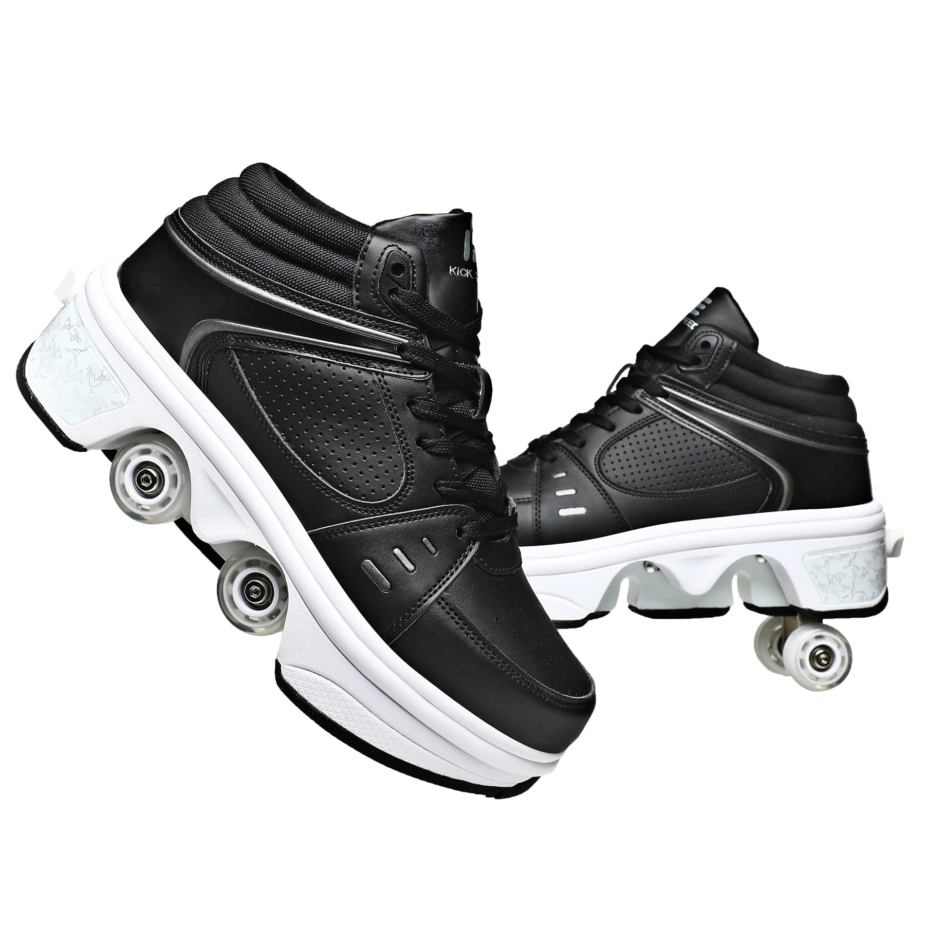 TAILORIA Double Row Roller Skate Roller Shoes Unisex Kick Roller Shoes Four Wheel Skateboard Shoes Children's Skates Detachable 2 in 1 Roller Skates