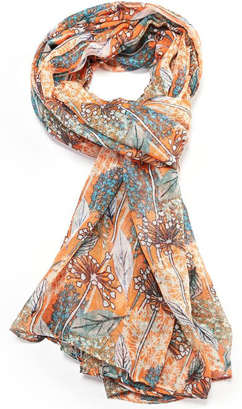 Glamlondon Women's Orange Allium Floral Print Scarf Super Soft Wrap (Orange)