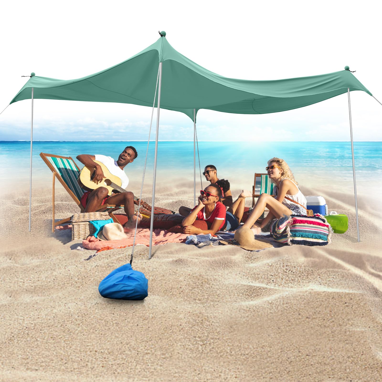JAICOM Tiendas de Playa, 3m x 3m Parasoles, UPF50+ Protección UV con Barra de Soporte de Aluminio Refugio de Playa Portátil para Playa, Camping, Patio, Pesca