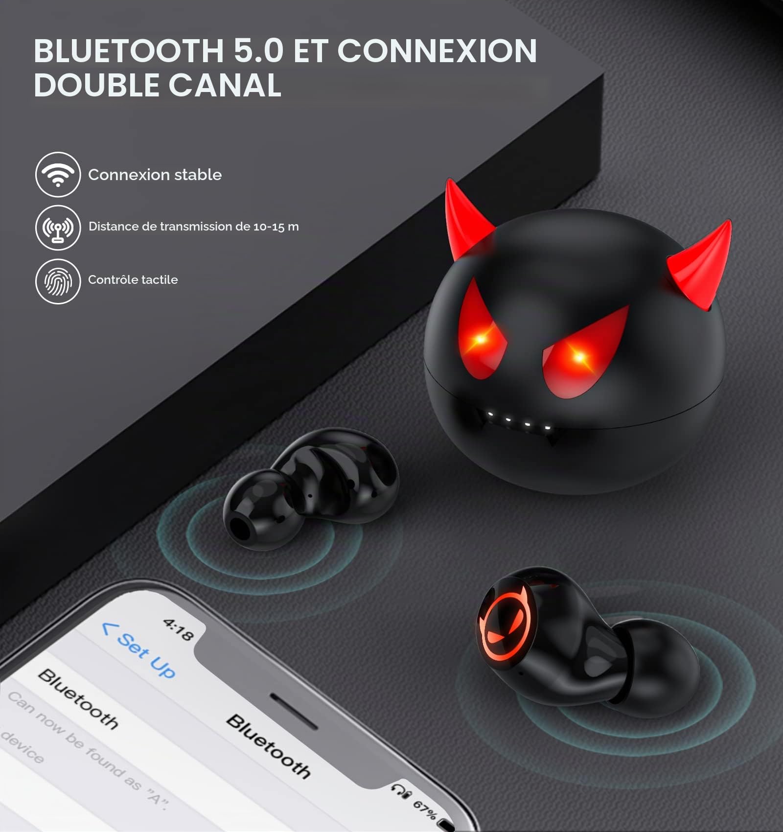 Écouteurs Bluetooth sans Fil,Écouteurs sans Fil Sport HiFi Son Stéréo, Ecoutéur Bluétooth avec HD Micro Intégrés,Contrôle Tactile Etanches 36H pour Oréillétté Réduction de Bruit pour iOS Androi