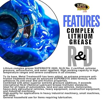 Lithium Complex Grease | Lubricant | Superkote 2000 Multipurpose | NLGI 2 | EP | High Temp | Automotive | Construction | Industry | Gear | Wheel Bearing | Axle | Ball Joint | Blue | 1 LB Can