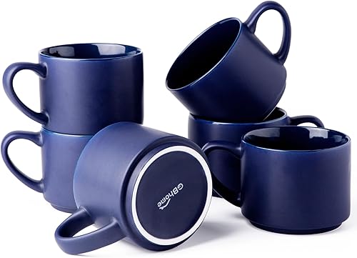 Miniatura 1 de GBHOME Juego de 6 tazas de café de 14 onzas, tazas de cerámica apilables para hombres y mujeres, tazas de café modernas con base estable para café