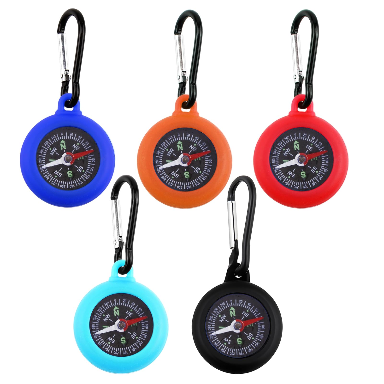 Bussola da campeggio per bambini 5 pezzi con moschettone colorata compatta