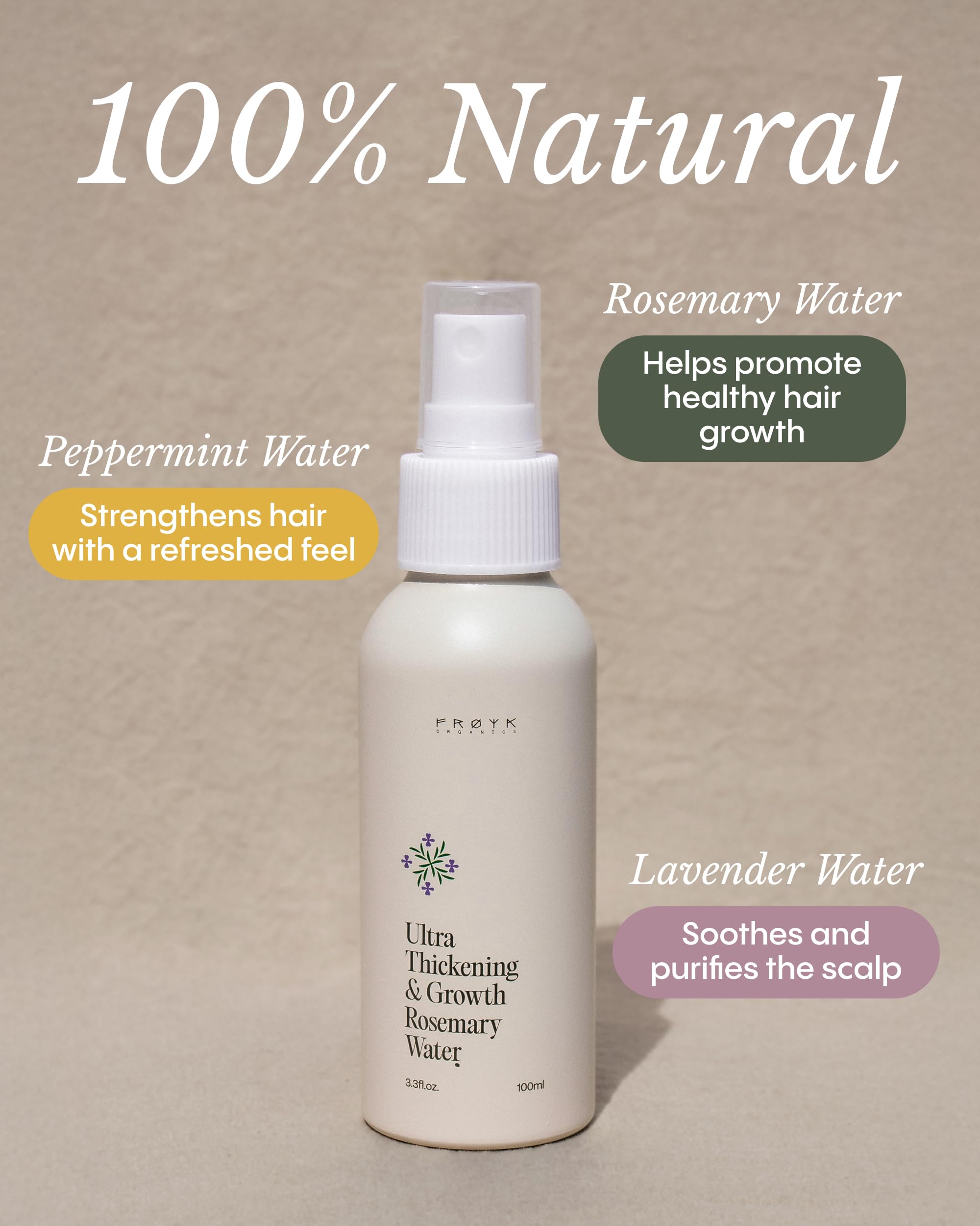 Frøya Organics Rosemary Water Hair Mist, Thickening & Growth, 3.3 fl oz
