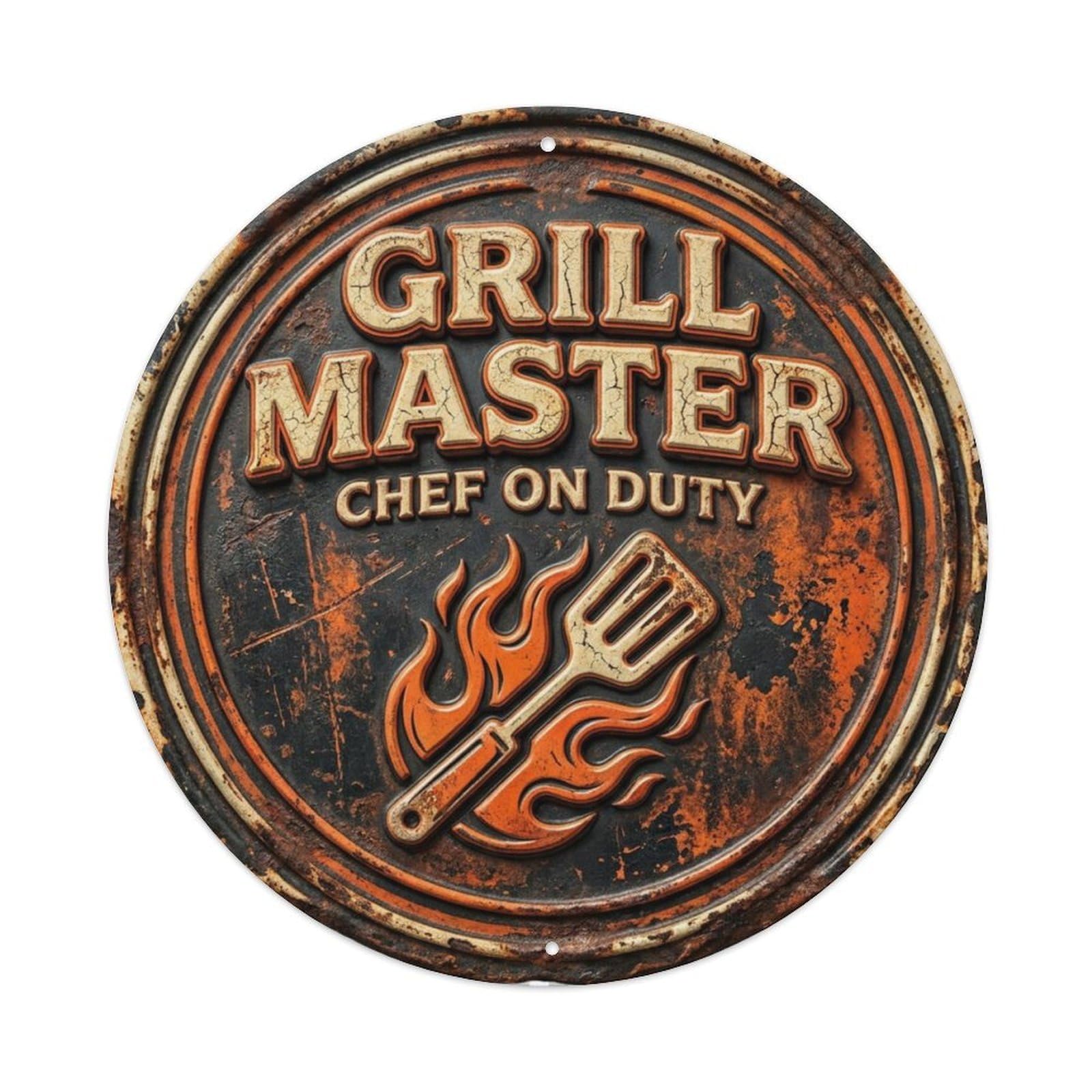 Grill Master Chef Nostalgic Hanging Ornament Retro Slogans Vintage Metal Tin Sign Plaque Wall Decor for Cafe, Club, Garden Round Metal Poster 8x8Inch