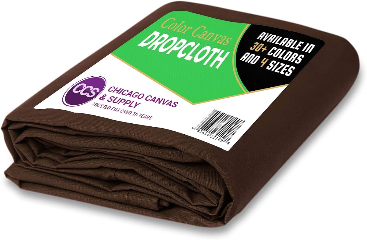 CCS Canvas Drop Cloth – Heavy Duty Cotton Duck Cloth Tarp for Curtains, Tablecloths, Backdrops, Painting – Washable & Reusable Floor Cover, Dust Sheet for Furniture (Brown, 6x10 Ft)