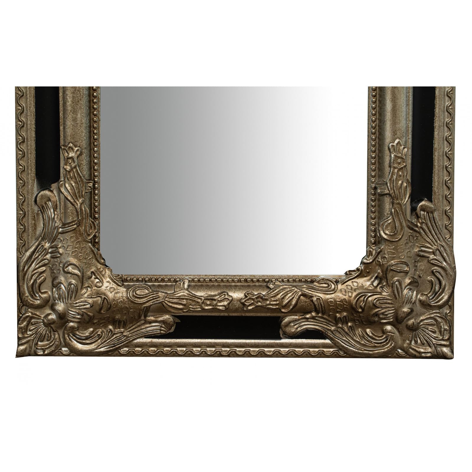 Biscottini Espejo Imperio de Pared – Espejo para Colgar Vertical u Horizontal 35,5 x 4,5 x 82,5 cm – Fabricado en Italia – Acabado Plateado y Negro Envejecido