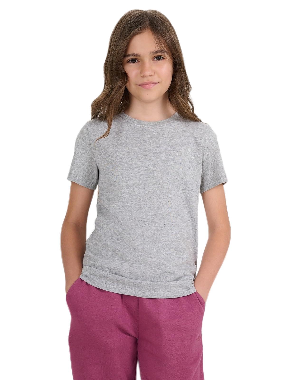 4F T-shirt regular gładki dziewczęcy