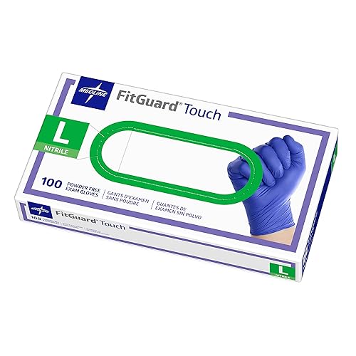 Medline FITGUARD Touch - Guantes de nitrilo para examen, 100 unidades, grandes, sin polvo, desechables, no hechos con látex de goma natural,