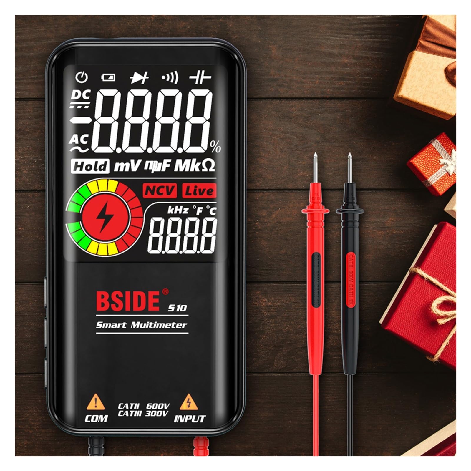 Multimetr Cyfrowy Profesional Multimetro Smart DC AC Kondensator Napięciowy Ohm Dioda NCV EMF Tester Detector Szybko Dokładnie Łatwy Odczyt(S11 BLACK)