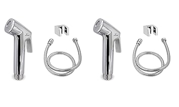 KYOTO RACY Set of 2 Health Faucet ABS Leak Proof HYGIENIC Cleaning with Holder and 1 m Stainless Steel Extra Heavy Flexible Pipe for Men; Women; Kids; Pets & Toilet SEAT in Bathroom