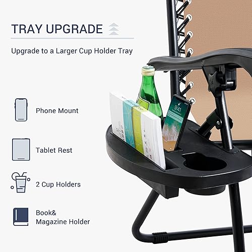 Miniatura 4 de BELLEZE Silla de salón acolchada de gravedad cero para patio, plegable, ajustable, reclinable, con soporte para tazas para patio al aire libre,